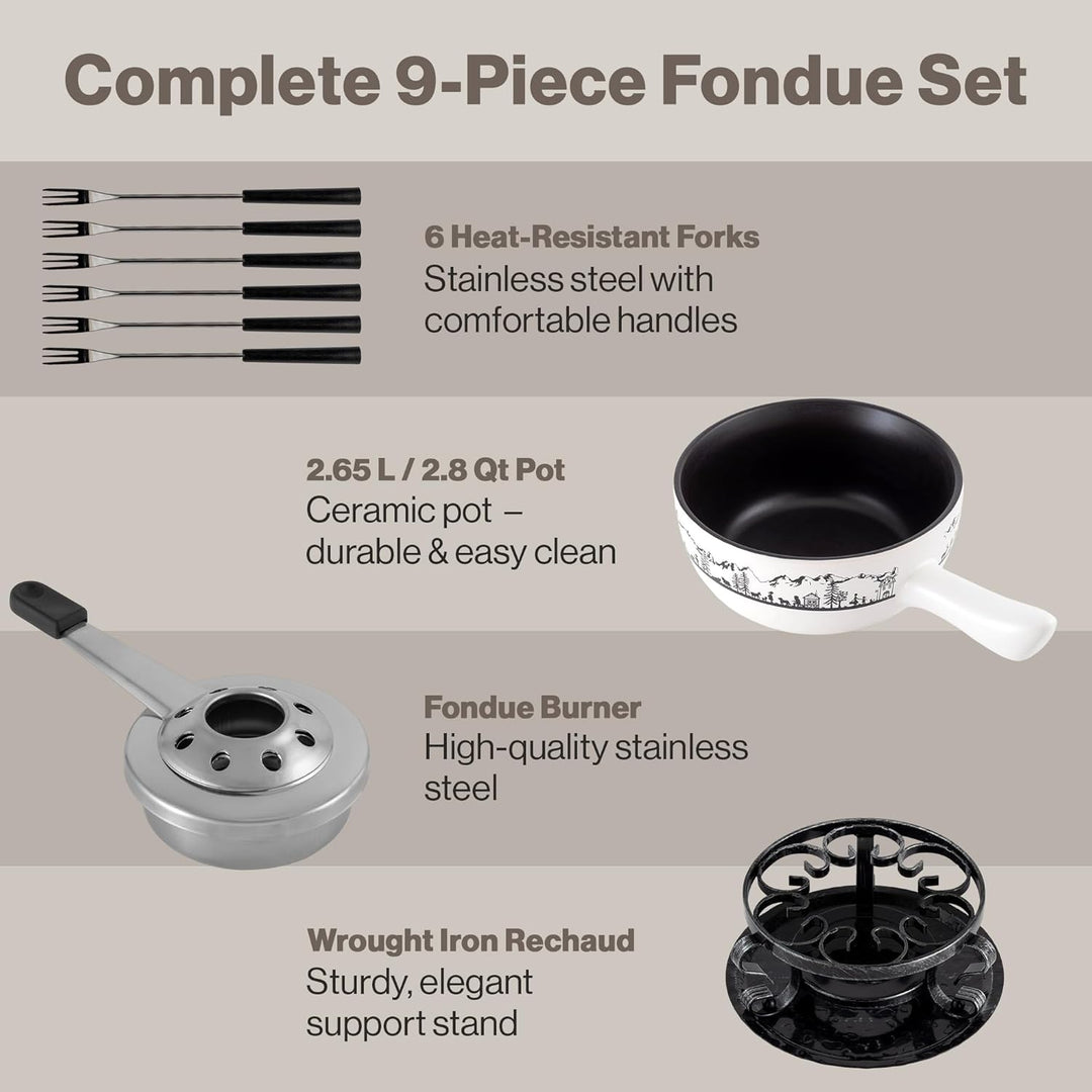 Heidi 9er Set Fondue, Käsefondue, Gabeln, Eintopf, Keramiktopf, Keramikfondue Swissmar Heidi Fondue-