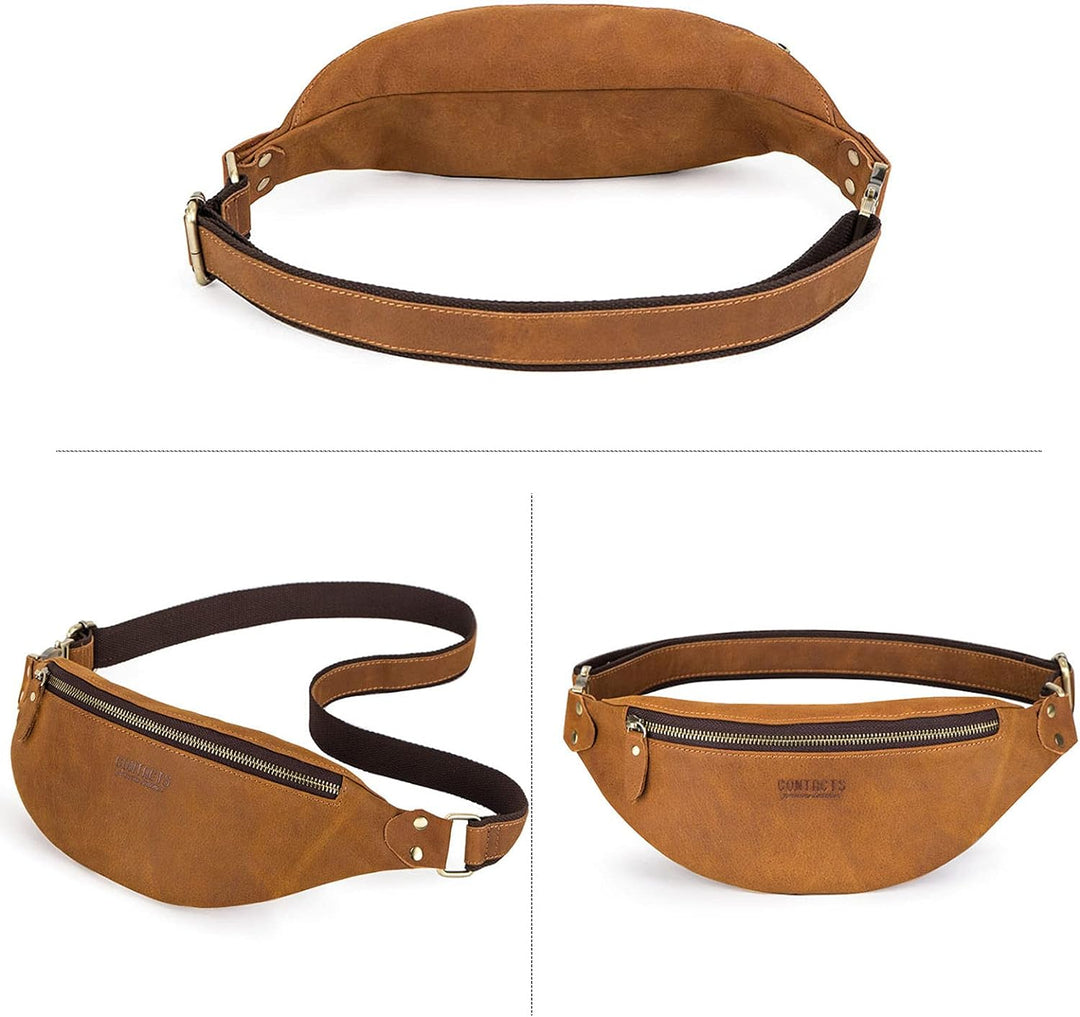 FANDARE Retro Brusttasche Leder Bauchtasche Sling Waist Bag Herren Unternehmen Schultertasche Umhäng
