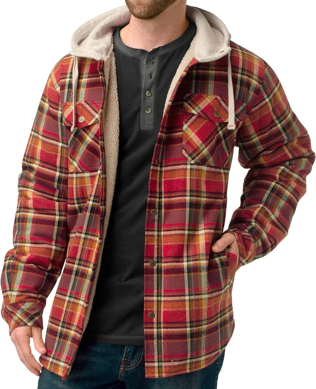 Legendary Whitetails Herren Camp Night Berber Lined Hooded Flannel Langärmlig, Cardinal Arrowood Pla