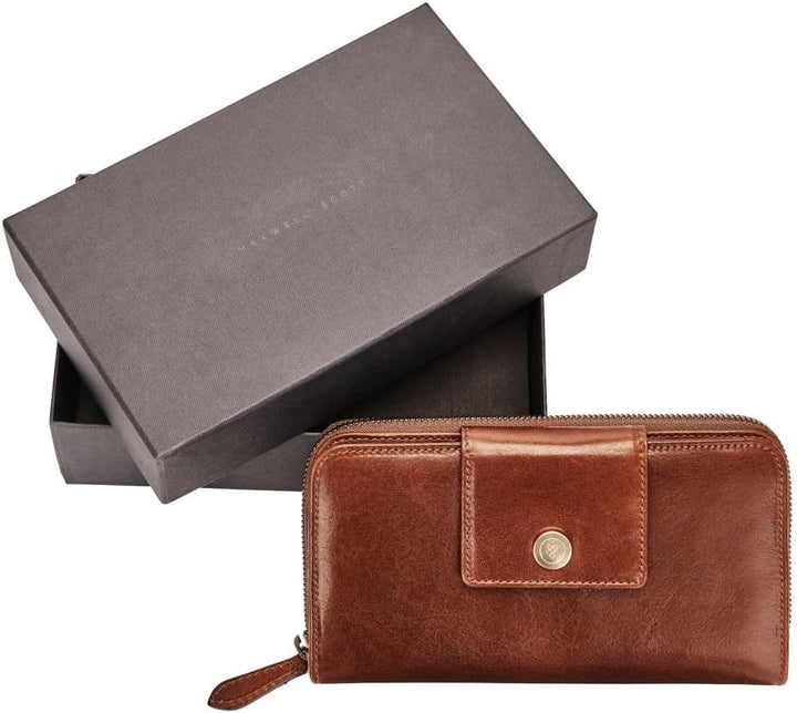 Maxwell Scott Italienisches Damen Leder Portemonnaie Giorgia in Cognac Braun, Cognac Braun