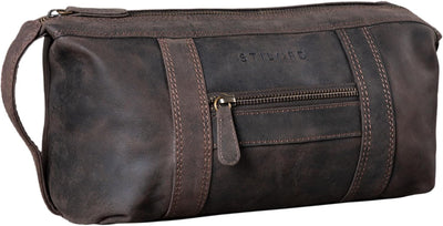 STILORD 'Bruno' Leder Kulturbeutel Vintage für Herren Damen Grosse Kulturtasche Zwei Fächer Waschtas