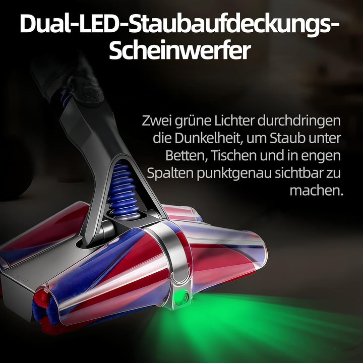 Softwalze Bürstenkopf Ersatz für Dyson V8 V10 V11 V15, Hartbodendüse mit Dualen Grünen LED-Leuchten,