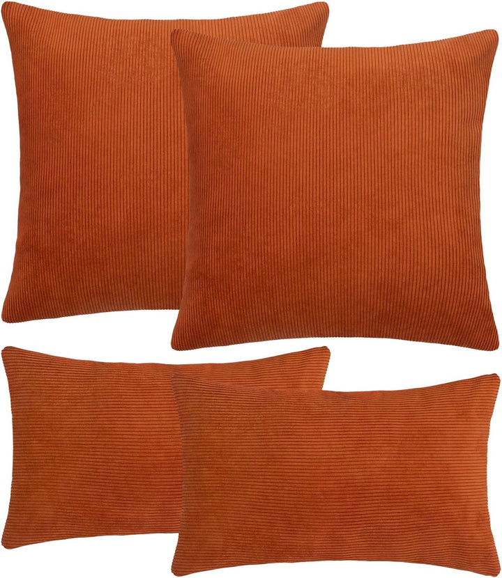 Selfitex 4er Set Cord Kissen 2X 50x50 + 2X 30x50, Couchkissen mit Füllung und Bezug, Kissen Cord, sa