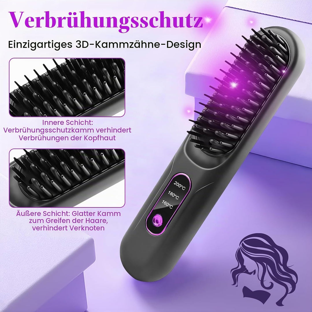 Stylingbürste für Kurze Haare, Haarbürste Elektrisch für Langes Haare, Glättbürste Kabellos mit 3 Wä