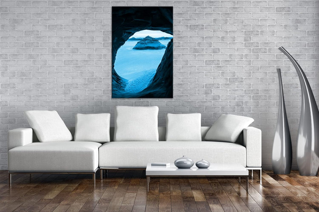 Felsen in der Wüste Format 80x60 Effekt: Monocrome Blau als Leinwandbild, Motiv fertig gerahmt auf E