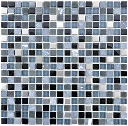 Mosaik Fliese Edelstahl schwarz Glasmosaik Stein Glas für WAND KÜCHE FLIESENSPIEGEL THEKENVERKLEIDUN