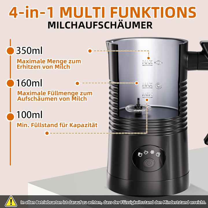 DREAMOON Elektrischer Milchaufschäumer, 350 ml Warmer und Kalter Milchschaum, Milchschäumer mit Anti