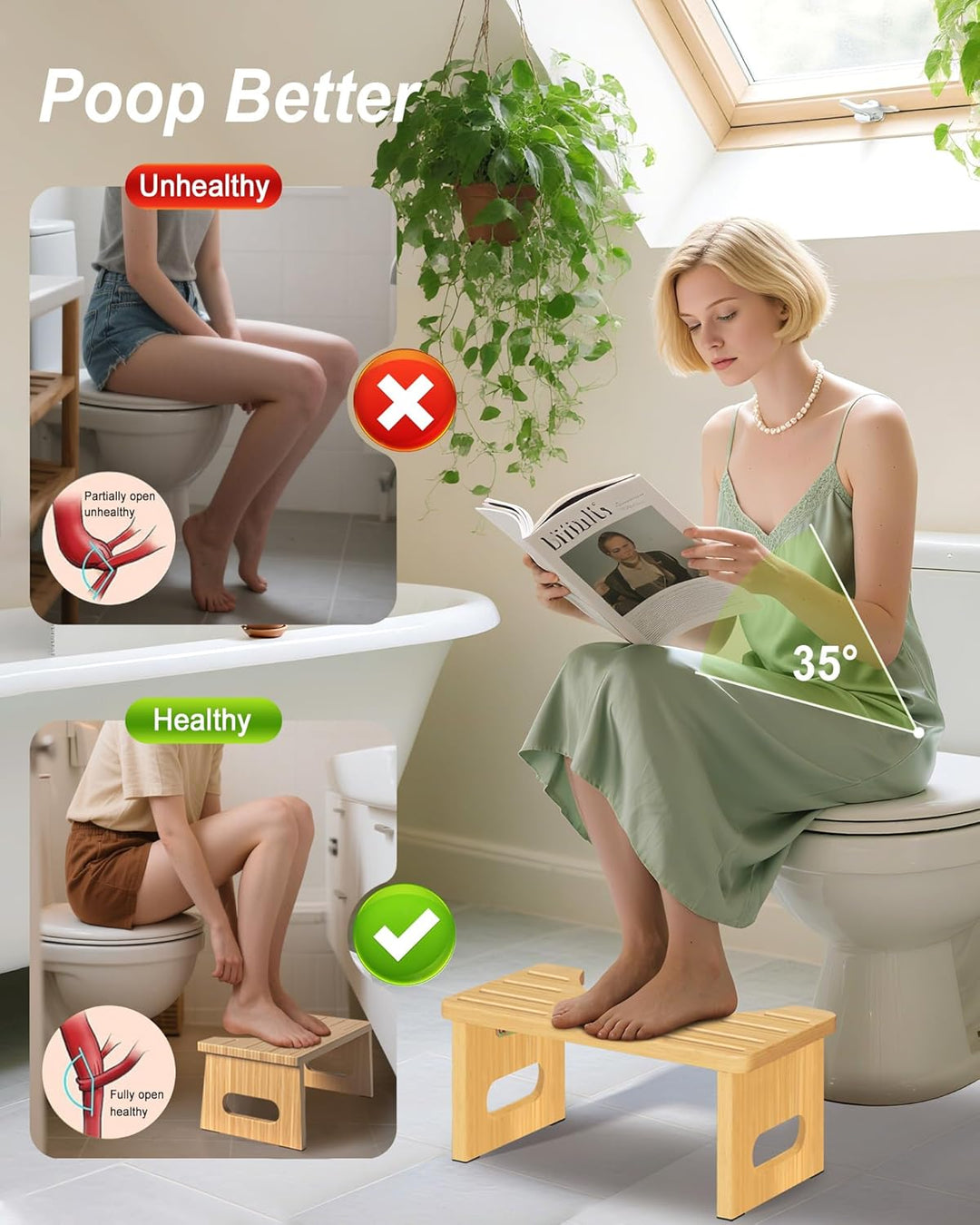 Toilettenhocker Holz – WC Hocker fur Erwachsene – Toilettenhocker Holz Klappbar - Squatty Kackhocker
