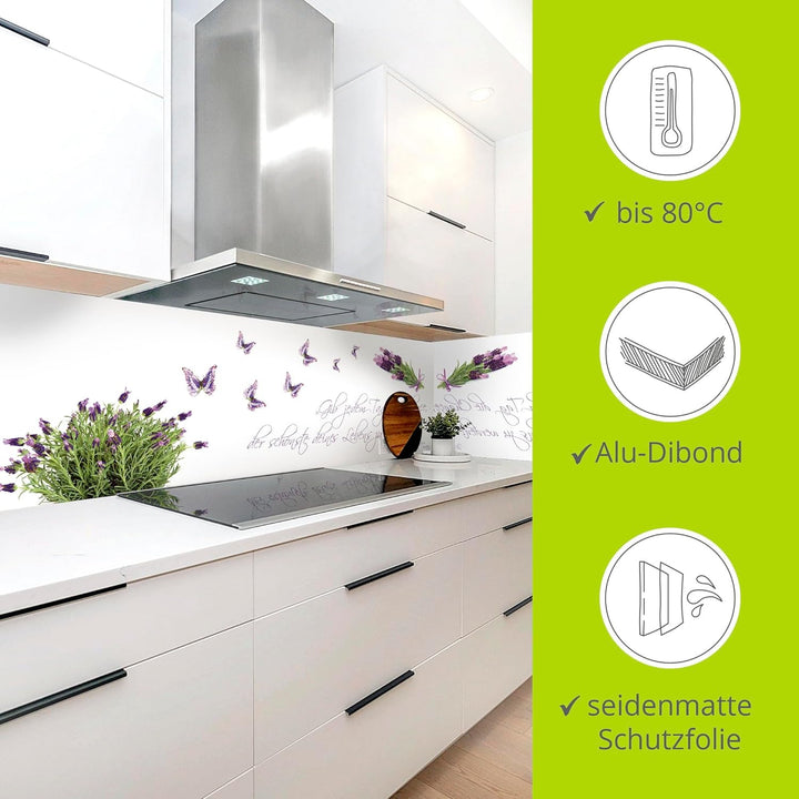 ARTland Spritzschutz Küche aus Alu für Herd Spüle 80x65 cm (BxH) Küchenrückwand mit Motiv Spruch Sch
