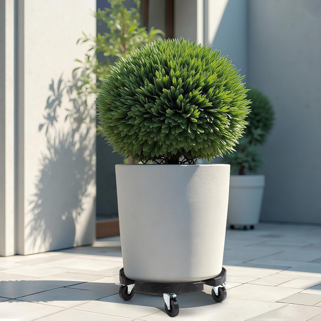 Pflanzenroller rund schwarz verstellbar 38CM-48CM, Schwerlast-Rollbrett Pflanzen mit 4 PE-Rollen und
