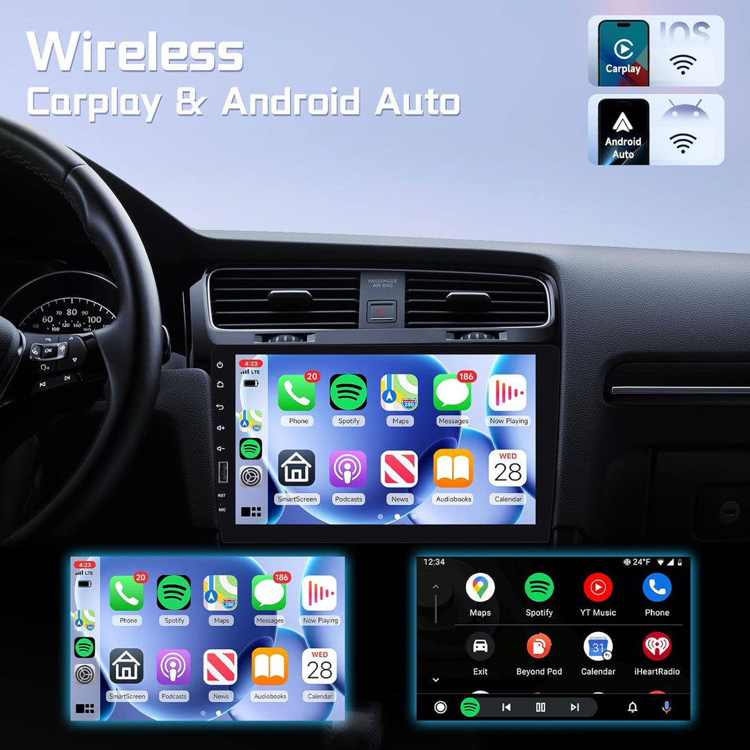 Rimoody Autoradio 1 DIN mit Wireless CarPlay & Android Auto, 9 Zoll Touchscreen, Mirror Link, DVR, L