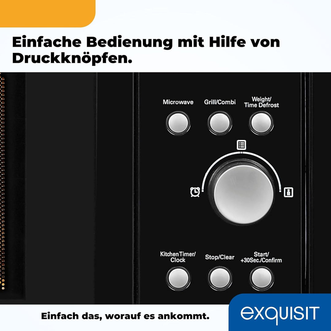 Exquisit Einbau-Mikrowelle EMW 1770-G-D-030 Schwarz | 700 Watt | 1000 Watt Grillfunktion | Timer