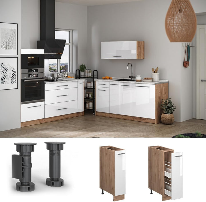 Vicco Apothekerschrank Fame-Line, Weiss Hochglanz/Goldkraft Eiche, 20 cm | AP Marmor, zur Kombinatio