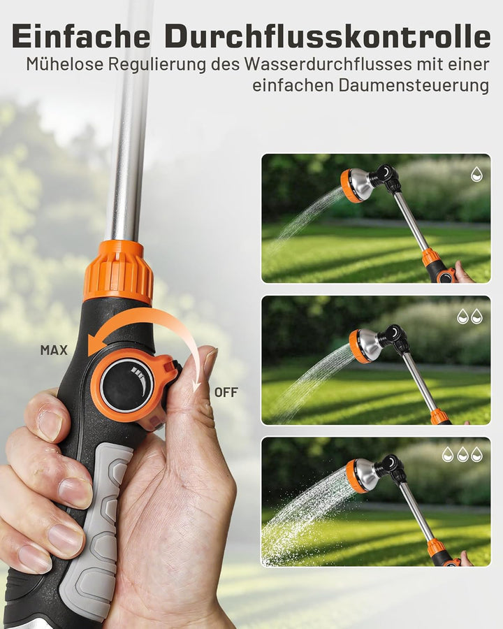 Unistyle Giessstab, Robuste Gartenbrause, 8 Strahlarten Giesstab mit Daumensteuerung, Handbrause zur