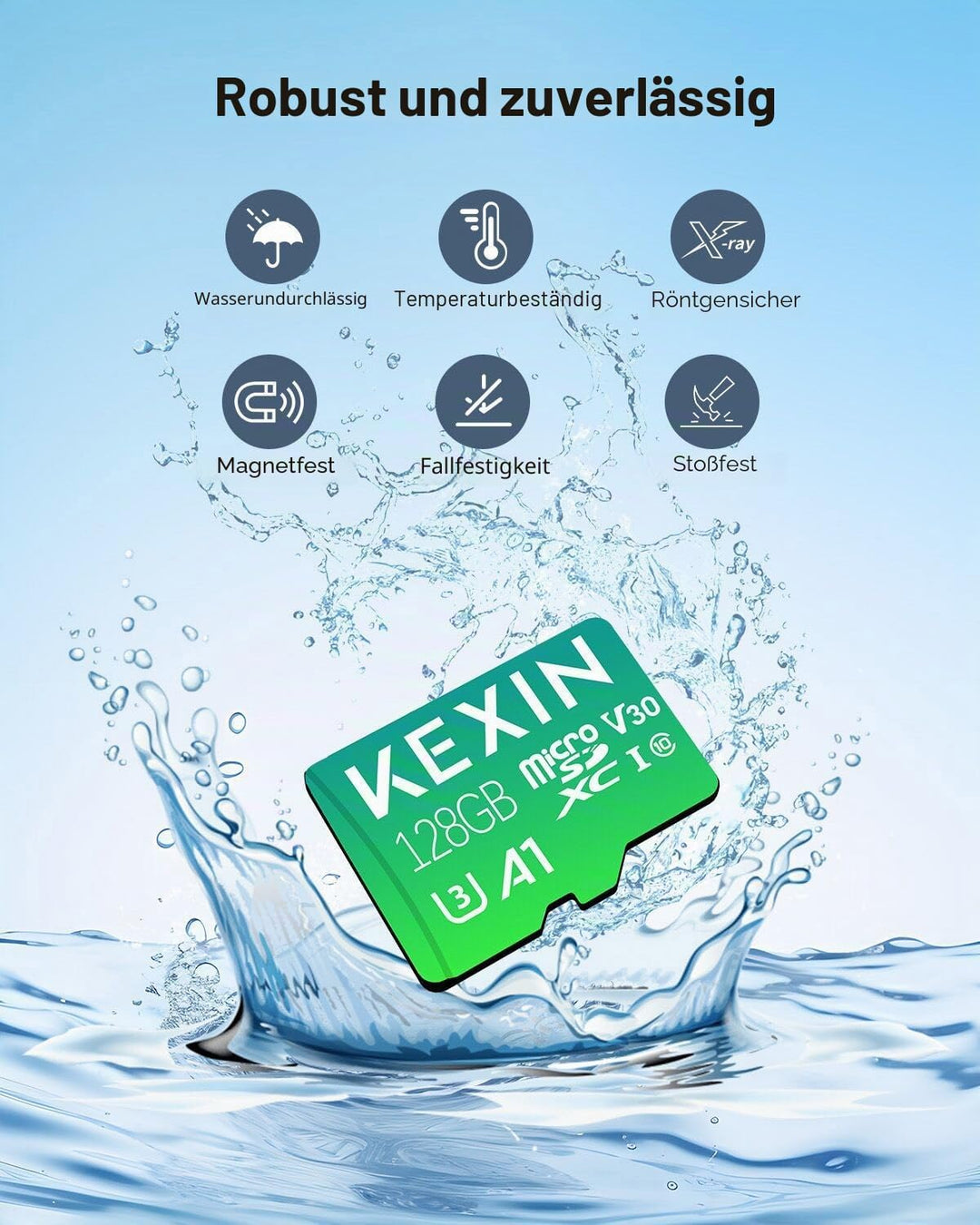 KEXIN 128GB Micro SD Karte 2er-Pack MicroSDXC C10 U3 V30 A1, Bis 90MB/s Lesegeschwindigkeit 4K UHD,