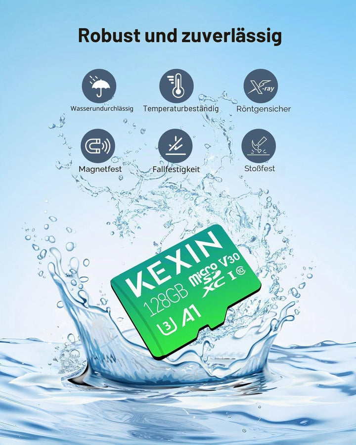 KEXIN 128GB Micro SD Karte 2er-Pack MicroSDXC C10 U3 V30 A1, Bis 90MB/s Lesegeschwindigkeit 4K UHD,