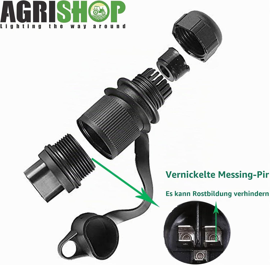 AGRISHOP 2Stück Anhänger Stecker 3polig 12v 24v und 2Stück Steckdose 3-Polig, Wasserfester Traktor S