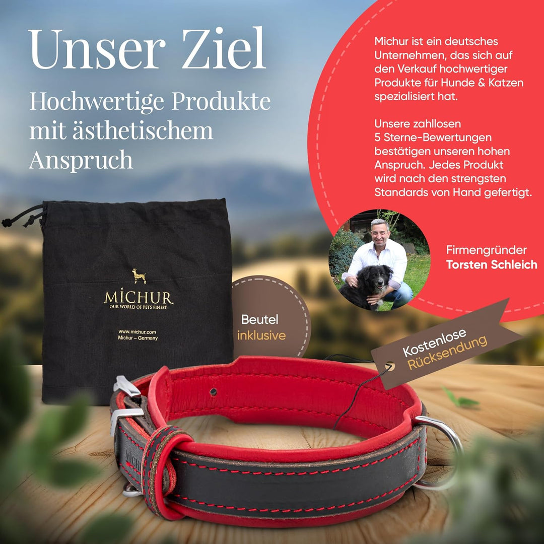 Michur Minimo Rot Hundehalsband Leder, Lederhalsband Hund, Halsband, Rot-Schwarz, Leder, in verschie