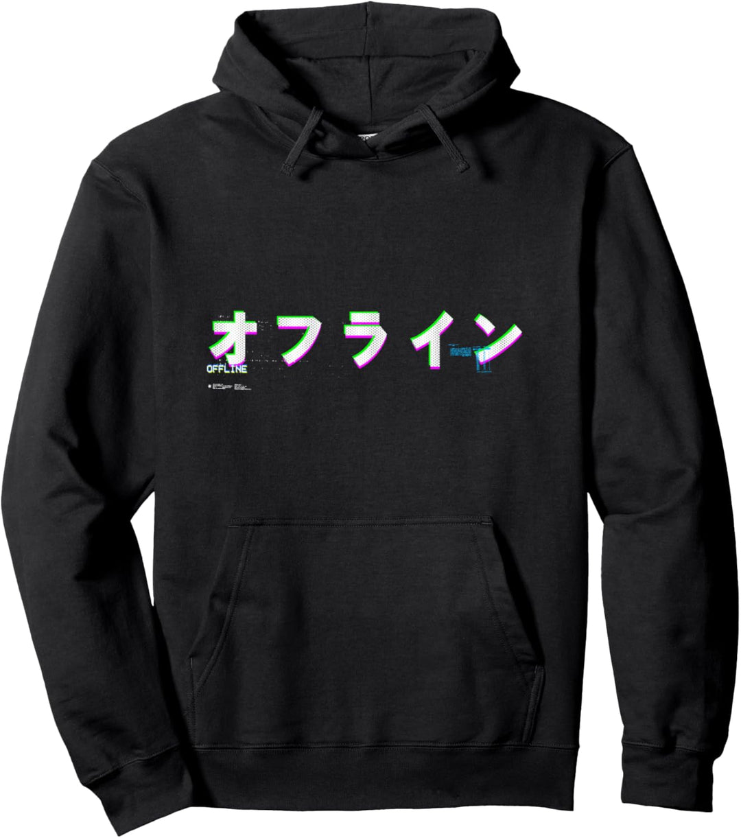Offline japanische Text Vaporwave Ästhetik Pullover Hoodie