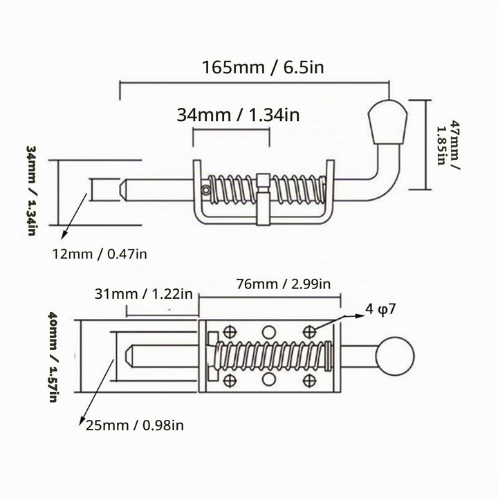 2 Stück robuste Edelstahl-Federriegel, Riegelbolzen für Tür, Schuppen, Tor oder Heckklappe, Anhänger