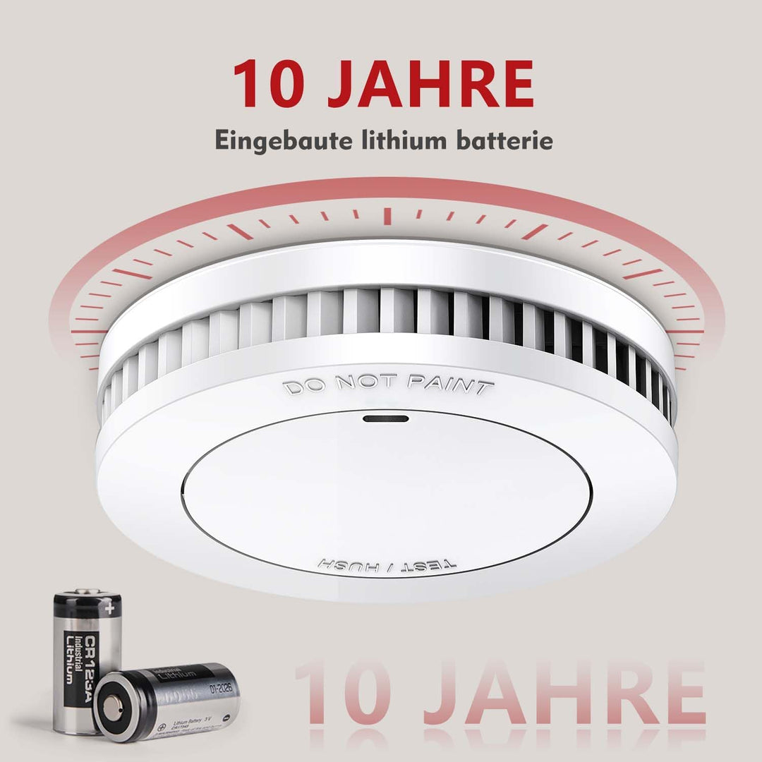 RUNIDUR 5er Feuermelder Set 10 Jahren Batterie, kostenloser Rückgabe, Feuermelder ohne Blinken, Weis