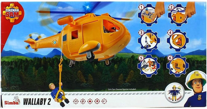 Sam el bombero - Wallaby Hubschrauber mit Figur, 34 cm (Simba 9251002), Wallaby Hubschrauber