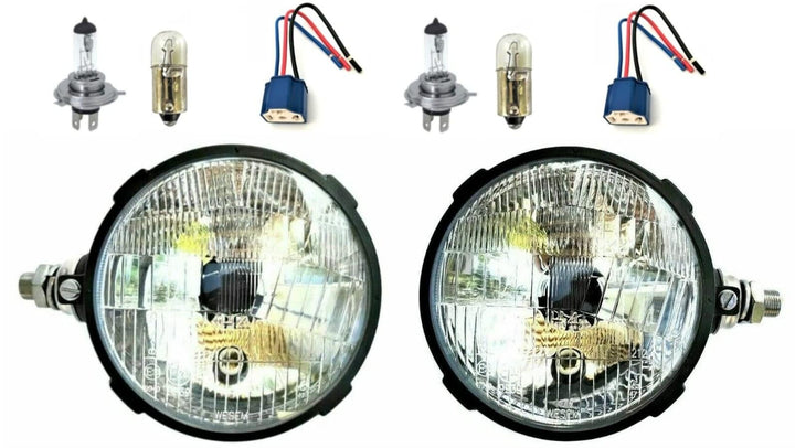 MelTruck® 2x H4 Scheinwerfer Fernscheinwerfer mit Lampenfassungen und 12V Glühbirnen für Oldtimer Sc