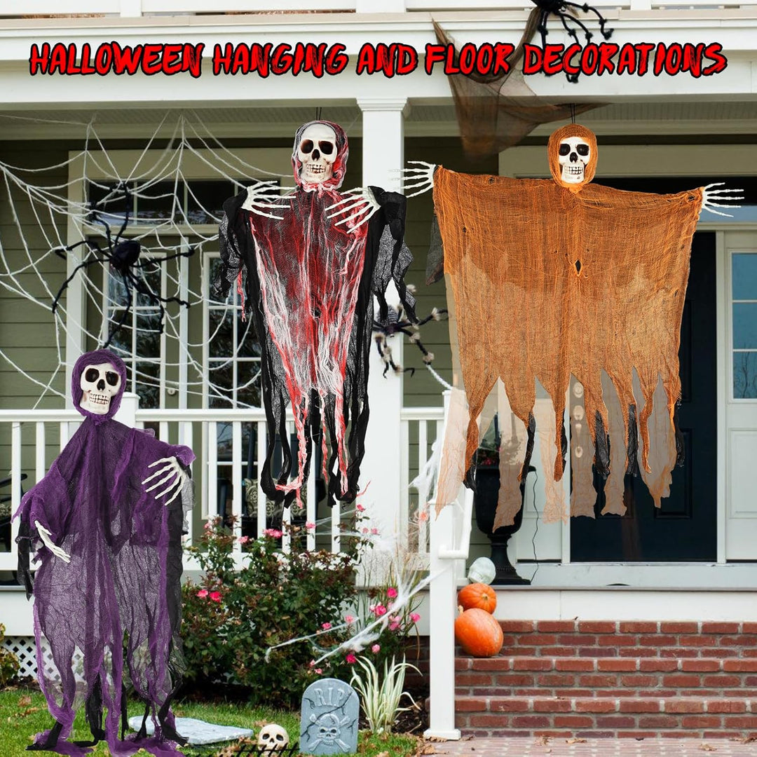 Timiyou Halloween Deko Outdoor, 3 Stück Halloween Skelett, 80cm Hängender Sensenman, Geister Dekorat
