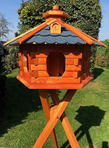 DARLUX Handgefertigtes Sechseck Vogelhaus aus Holz wetterfest M - XL mit und ohne Ständer I Futterha