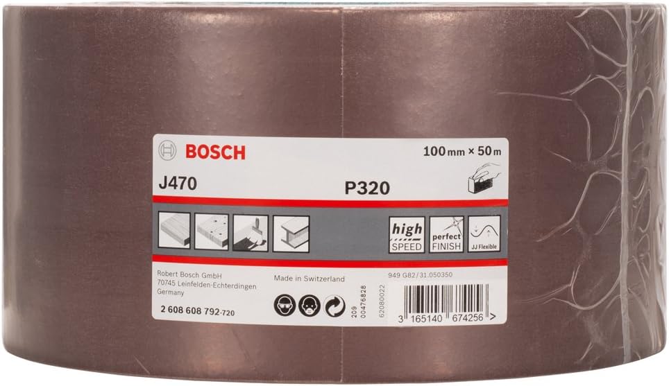 Bosch Professional Schleifrolle für Holz und Farbe (100 mm, 50 m, Körnung 320, J470), Körnung 3