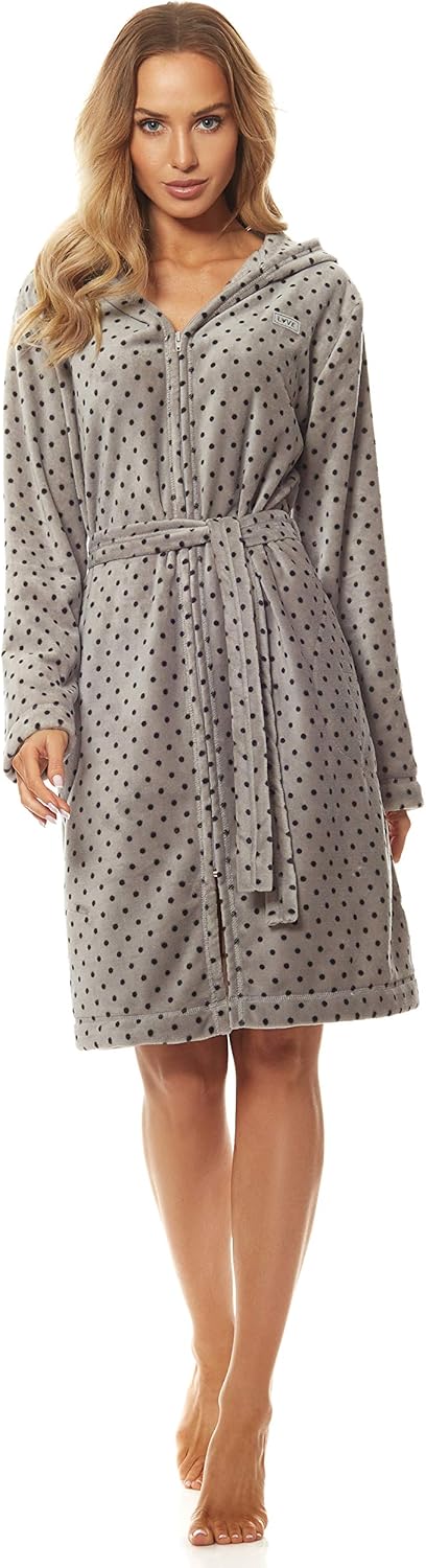 L&L-ZPPR 7119 Frottier Damen Soft Langarm Bademantel Reissverschluss Hausmantel Bademantel mit Kapuz