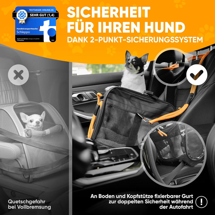 Schleppo Hundetasche für kleine Hunde 7kg [ATMUNGSAKTIV] - Hunde Transporttasche für Auto &amp; Zuhause