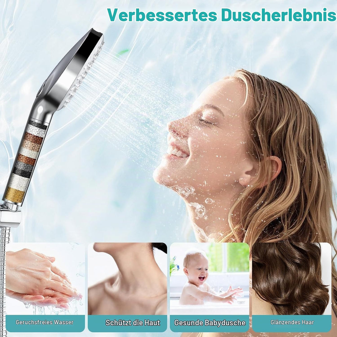 Wassersparend Duschkopf mit Filter, 7 Strahlarten, Hochdruck-Duschbrause Wassersparend mit Filtratio