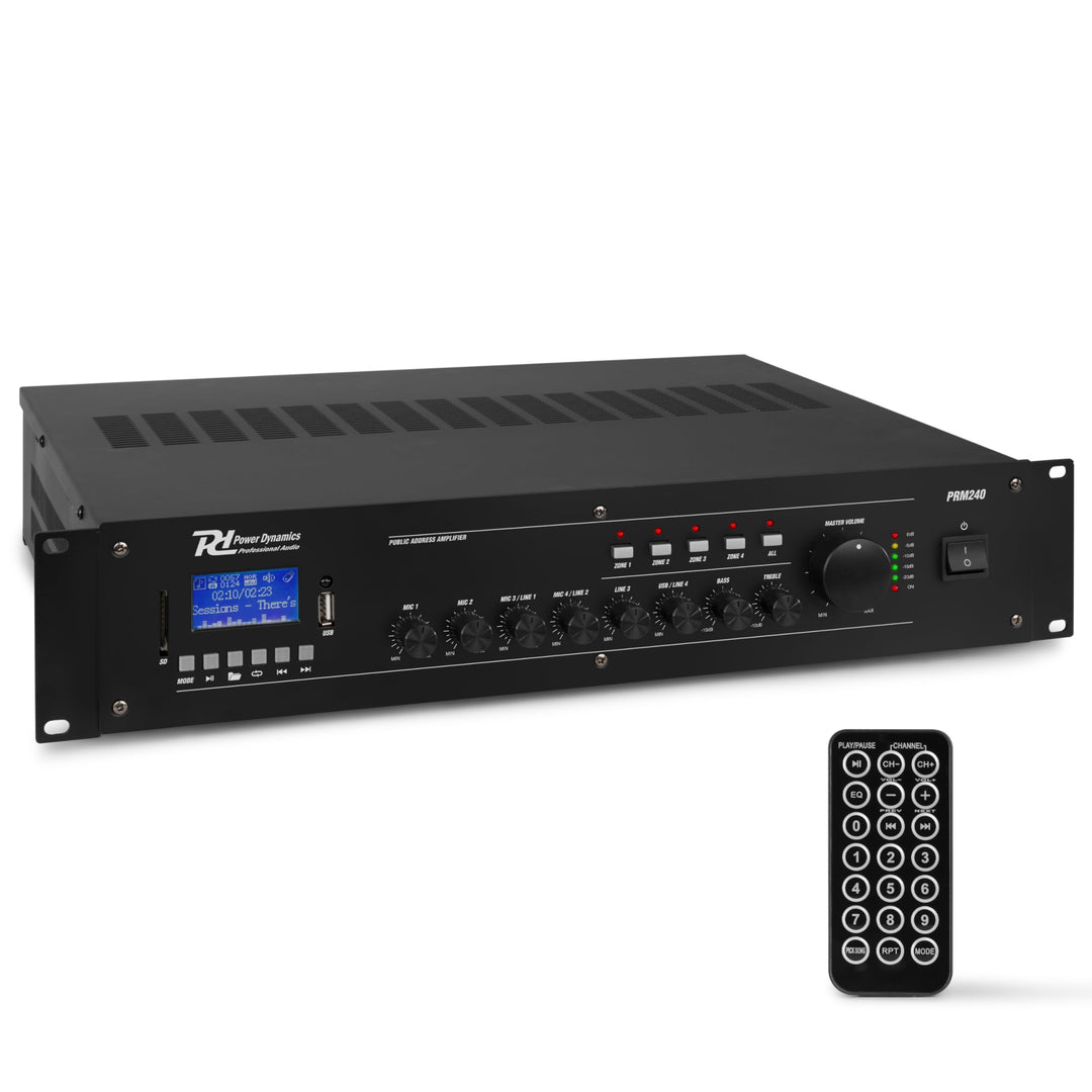 Power Dynamics PRM240-100 Volt-Verstärker für Lautsprecher- oder Musikanlagen mit u. a. Bluetoot und