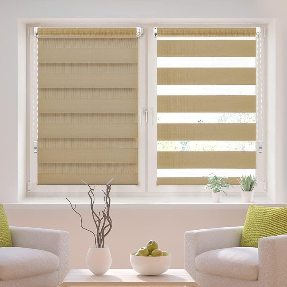 OBdeco Doppelrollo Duo Rollo Klemmfix ohne Bohren B80cm x H220cm(Stoffbreite 76 cm) Sand für Fenster