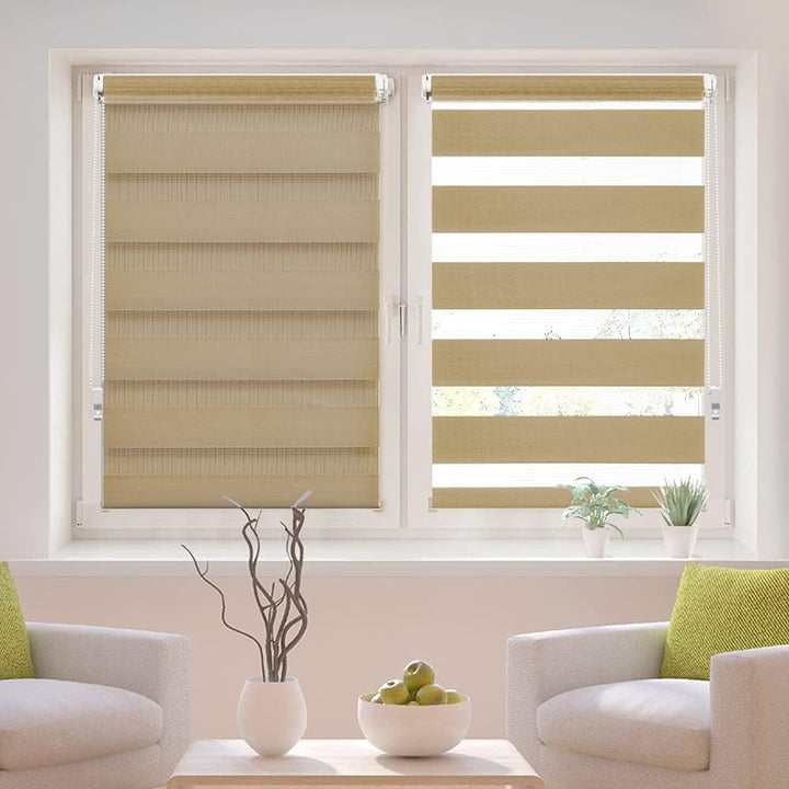 OBdeco Doppelrollo Duo Rollo Klemmfix ohne Bohren B80cm x H220cm(Stoffbreite 76 cm) Sand für Fenster