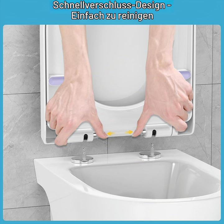 YEAUPE PRO Toilettendeckel mit Absenkautomatik D Form [KURZ] - 43,5×36,2 cm | WC Sitz mit Schnellver