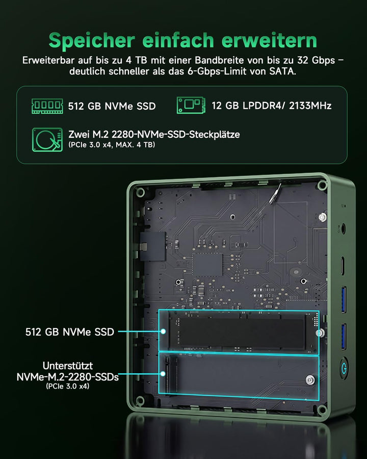 BMAX Mini Pc B6 Plus Intel i3-1000NG4 (bis zu 3,2 GHz), 12 GB LPDDR4 512 GB NVME SSD Mini-Desktop-Co