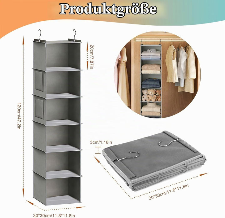 Hängeregal mit 6 Fächern Stabiler Schrankorganizer und Ordnungssystem für optimale Hängeaufbewahrung