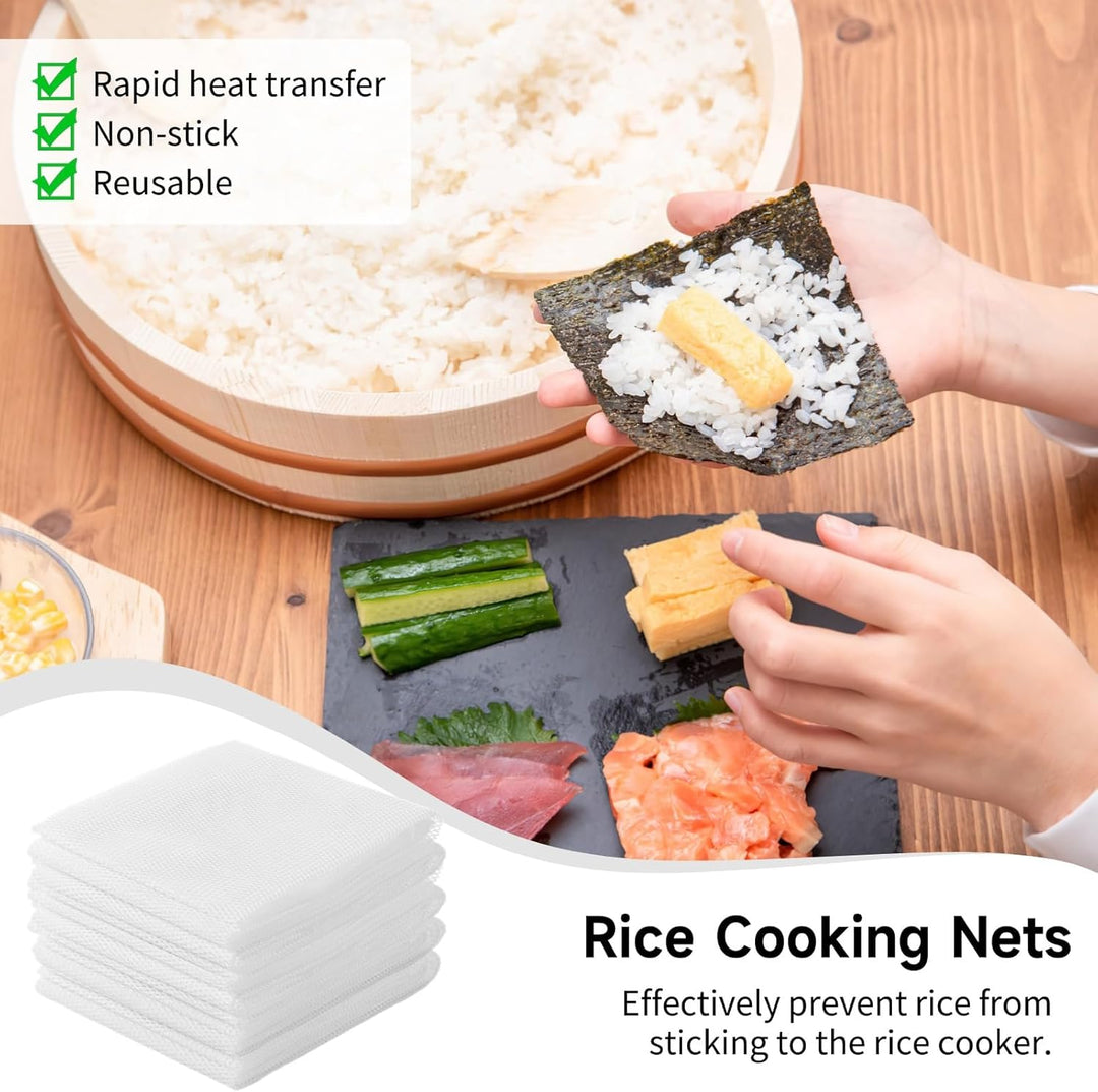 6 Stück Reisnetze, Antihaft-Sushi-Reis-Kochnetze, feinmaschige Reiskochservietten, Wiederverwendbare