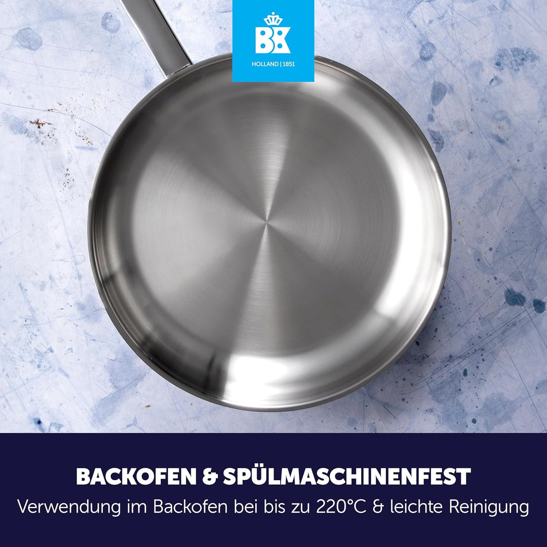 BK Bright 18/10 Edelstahl Bratpfanne Ø 28 cm, Professionelles Kochen, Unbeschichtet,3-Ply,Bleiben-Kü