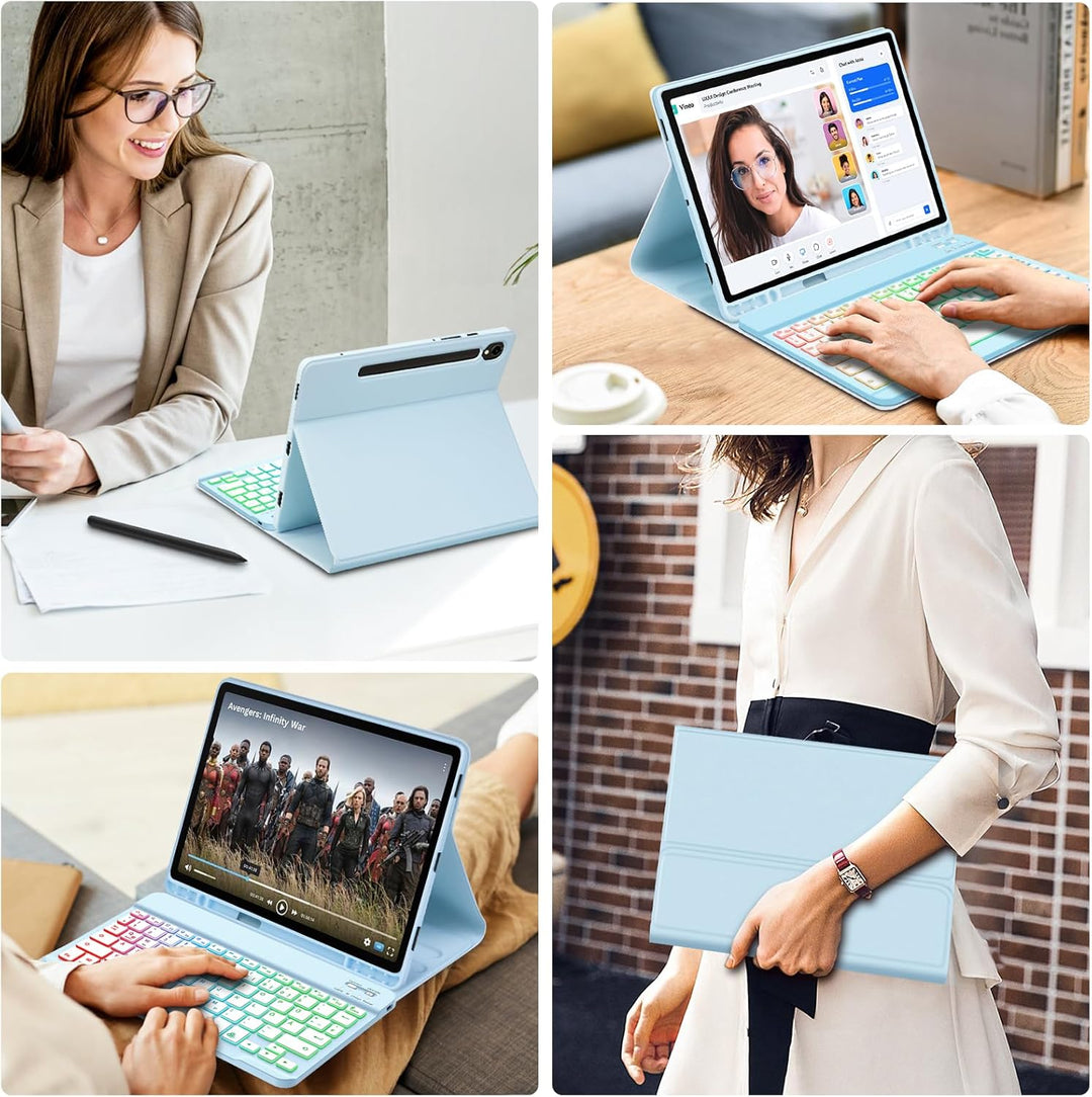 Bettdow für Samsung Galaxy Tab S9 FE 2023 Tastatur Hülle, QWERTZ Layout Abnehmbarer Beleuchtete Tast