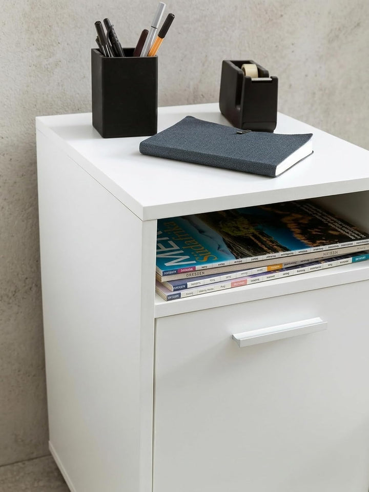 Rollcontainer Weiss 33x60x38cm Schubladenschrank | Schreibtisch-Container mit Tür &amp; Ablage | Bürocon
