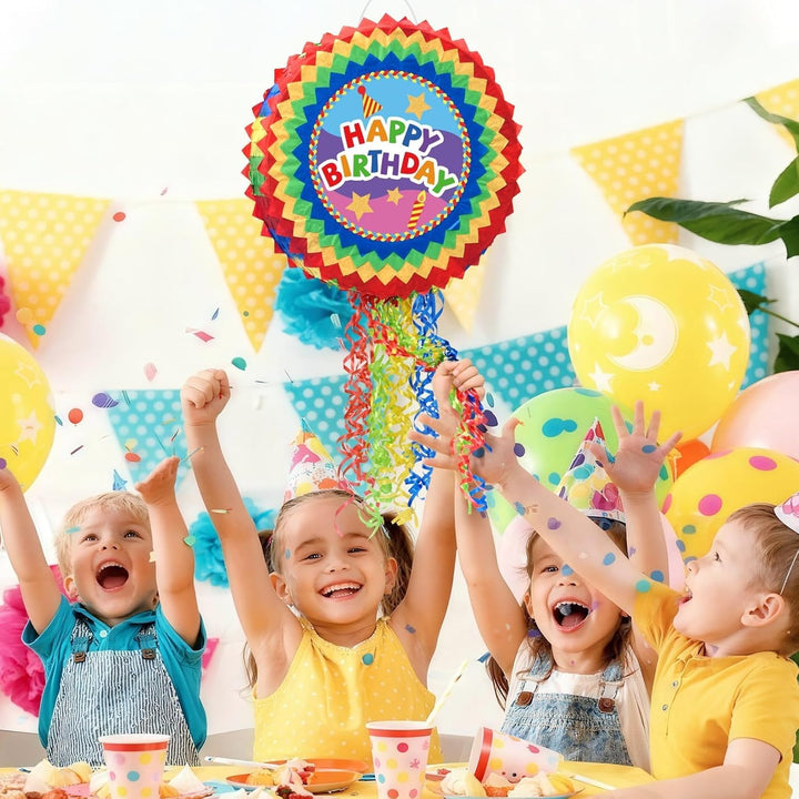 WERNNSAI Pinata – Geburtstag Pinata Kinder Bunt Piñata Set mit Stock Augenbinde Zugschnur Geburtstag
