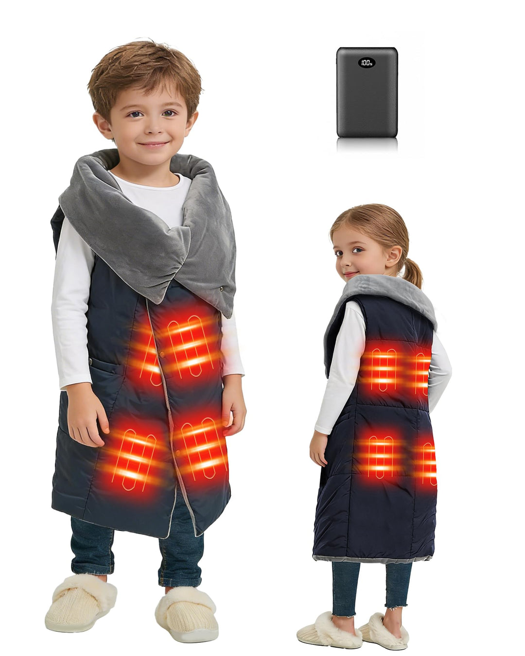 FERNIDA Kinder Heizdecke mit Akku Kabellos, Beheizbare Kinderdecke 110x 130cm, Elektrische Tragbare
