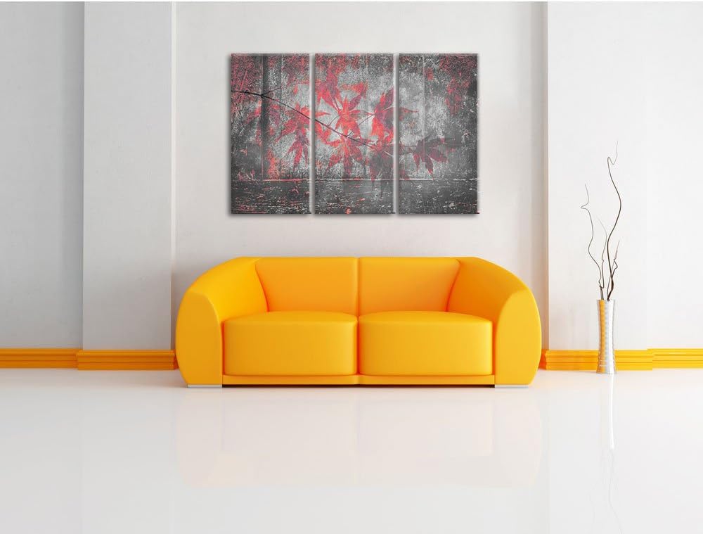 Pixxprint Pinke Ahornblätter über Wasser als Leinwandbild/Grösse: 3 Teilig (120x80 cm) cm/Wandbild/K