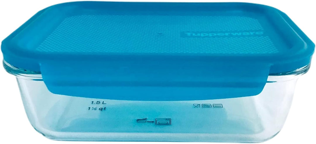 Tupperware Premiaglas 1,5 L Premia Glas transparent türkis Backofenfest (ohne Grill) auch für Mikrow