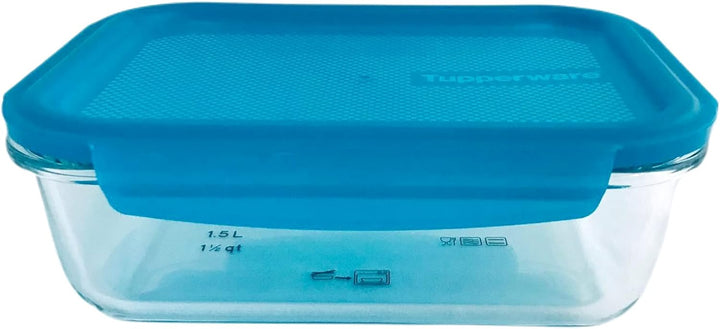 Tupperware Premiaglas 1,5 L Premia Glas transparent türkis Backofenfest (ohne Grill) auch für Mikrow