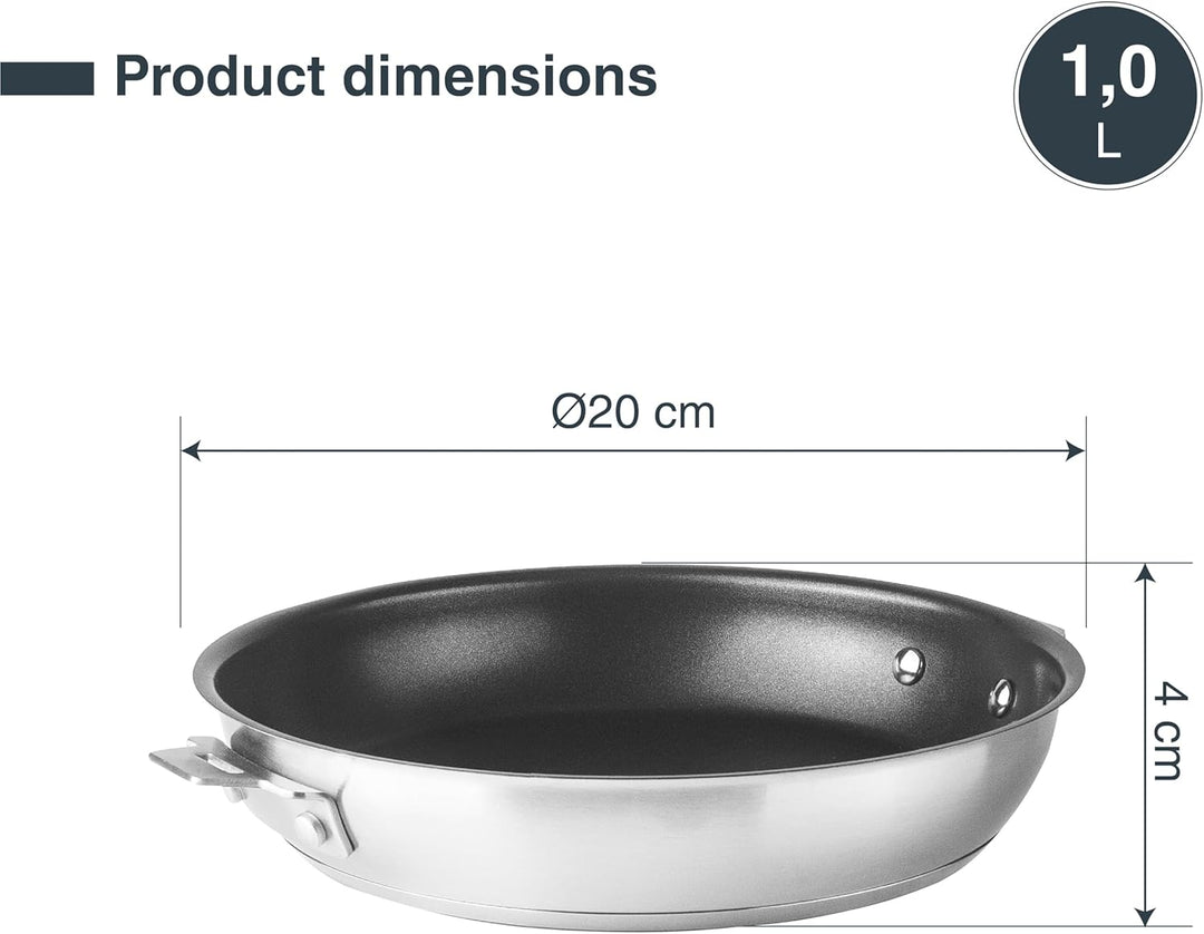 LACOR - 56820 - Kombi-Bratpfannenkörper, Edelstahl 18/10, QuanTanium® Antihaftbeschichtung, PFOA-fre
