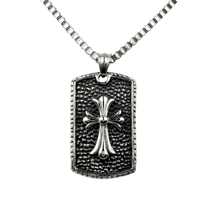 Hanessa Personalisierte Kette mit Gravur Edelstahl 60 cm mit Anhänger Dog Tag mit Kreuz in silber/sc